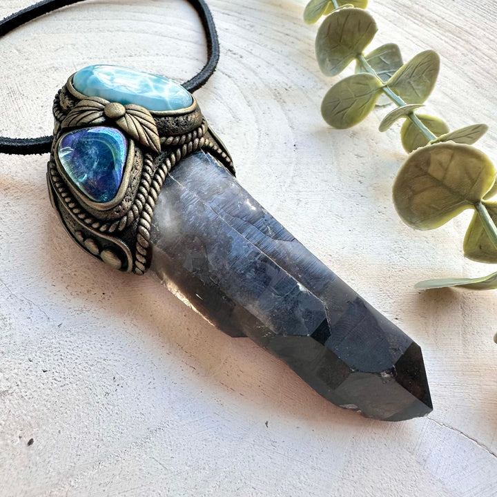 Luxury spiritual jewelry with larimar and quartz
