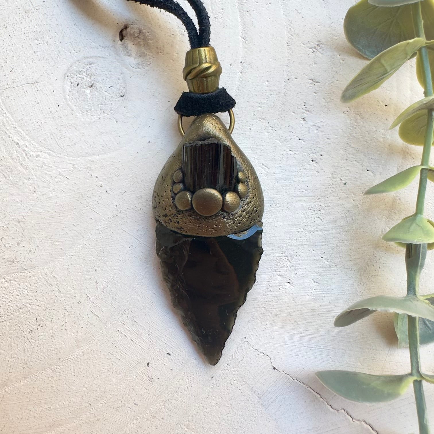 Handmade gemstone necklace with Obsidian and Tourmaline