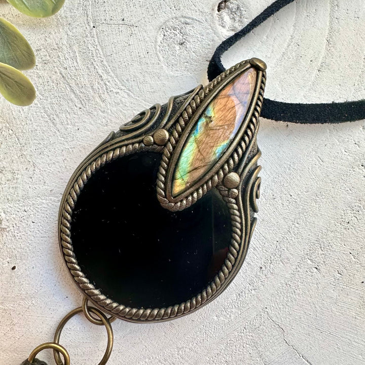 Scrying crystal pendant necklace handmade with natural gemstones