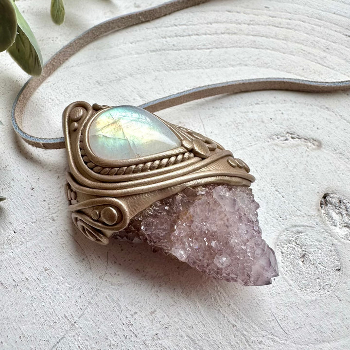 Spirit quartz and moonstone spiritual jewelry necklace