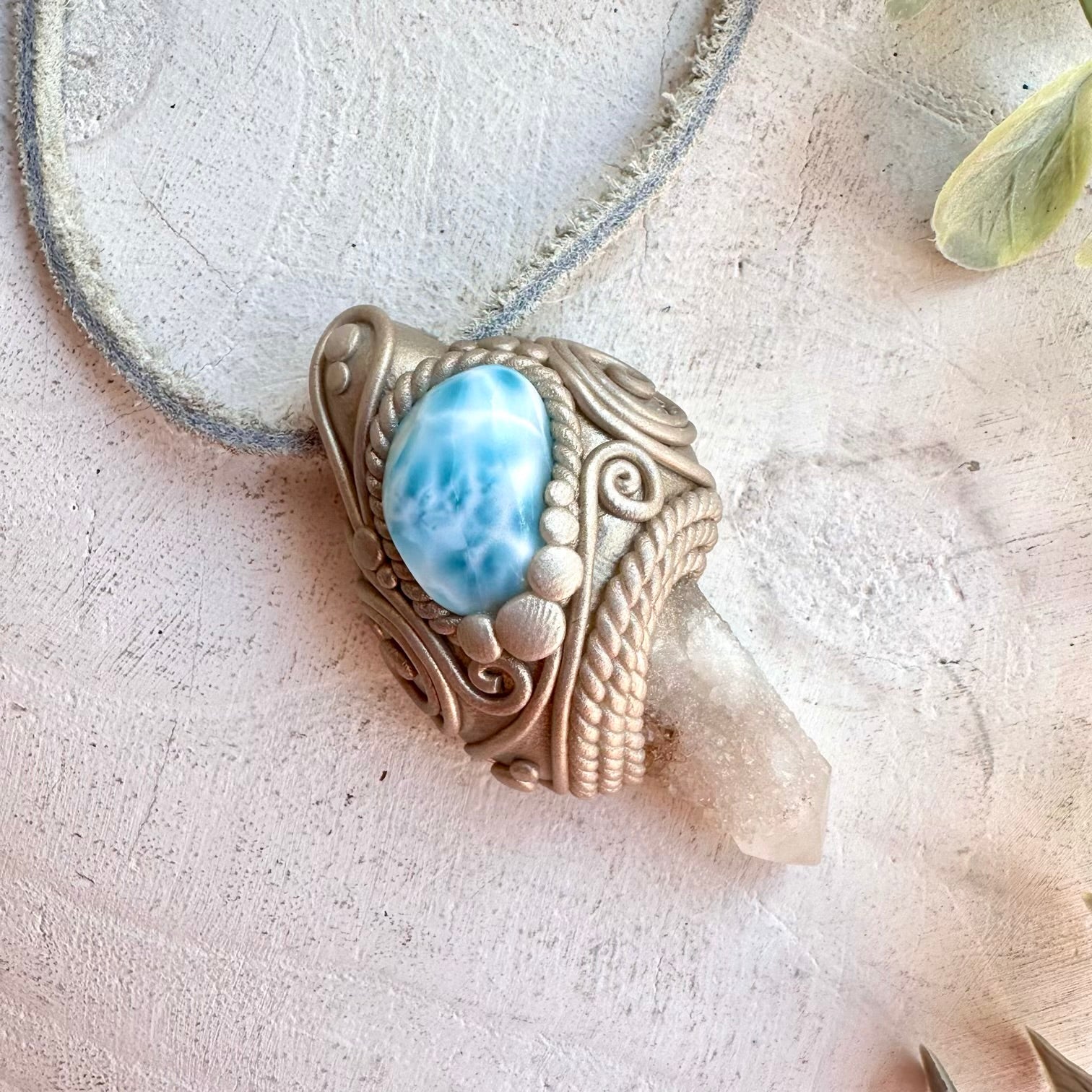 Crystal talisman necklace with Fairy Quartz and Larimar healing stones