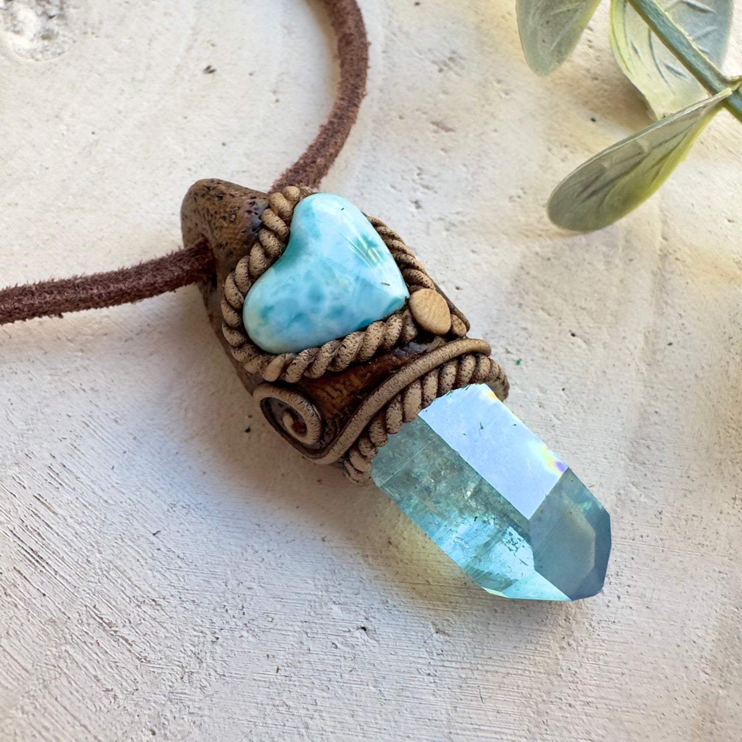 One of a kind Larimar heart pendant necklace