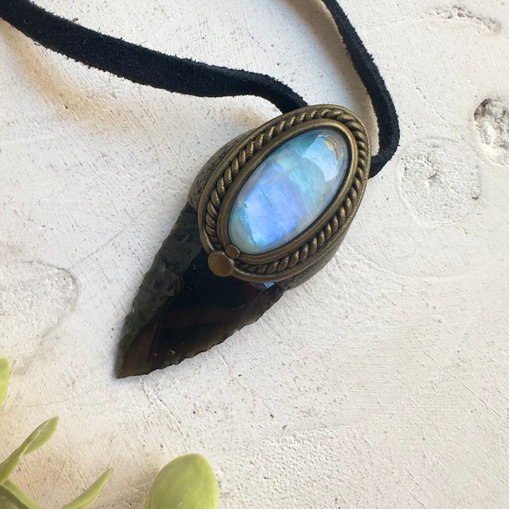 Spiritual necklace with natural Black Obsidian arrowhead pendant