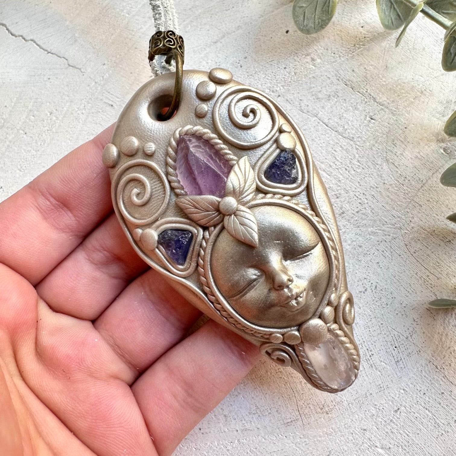 Handmade gemstone necklace with Kunzite and Tanzanite