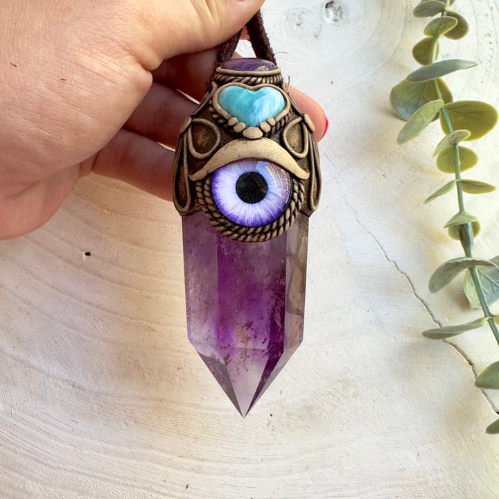 Handmade crystal wand with Ametrine, Larimar and Stichtite gemstones