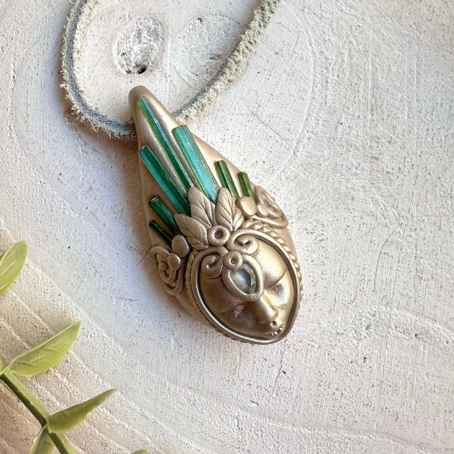 Handmade gemstone necklace green tourmaline and blue topaz spiritual jewelry