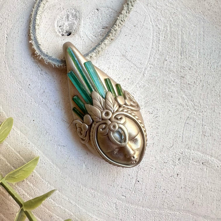 Handmade gemstone necklace green tourmaline and blue topaz spiritual jewelry