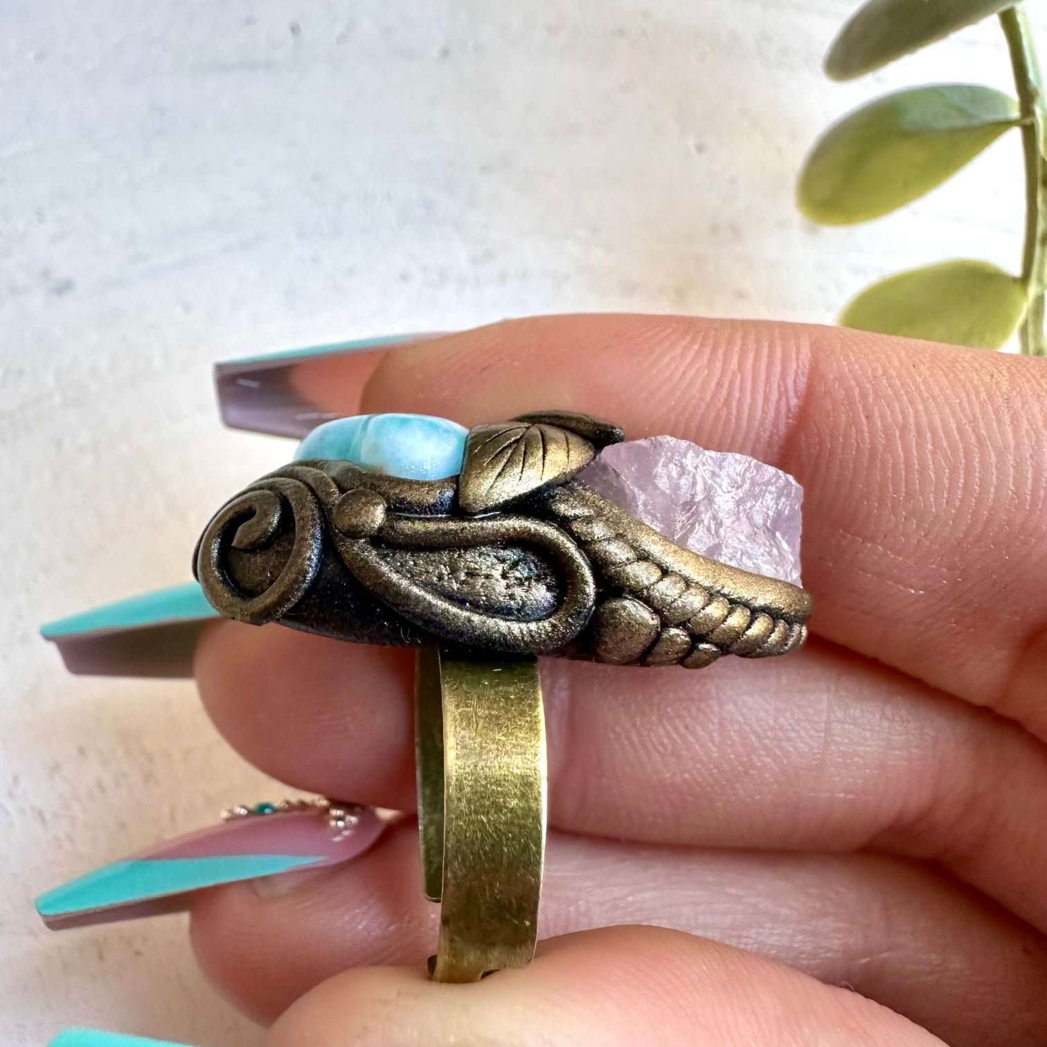 Ocean-inspired spiritual jewelry ring with larimar