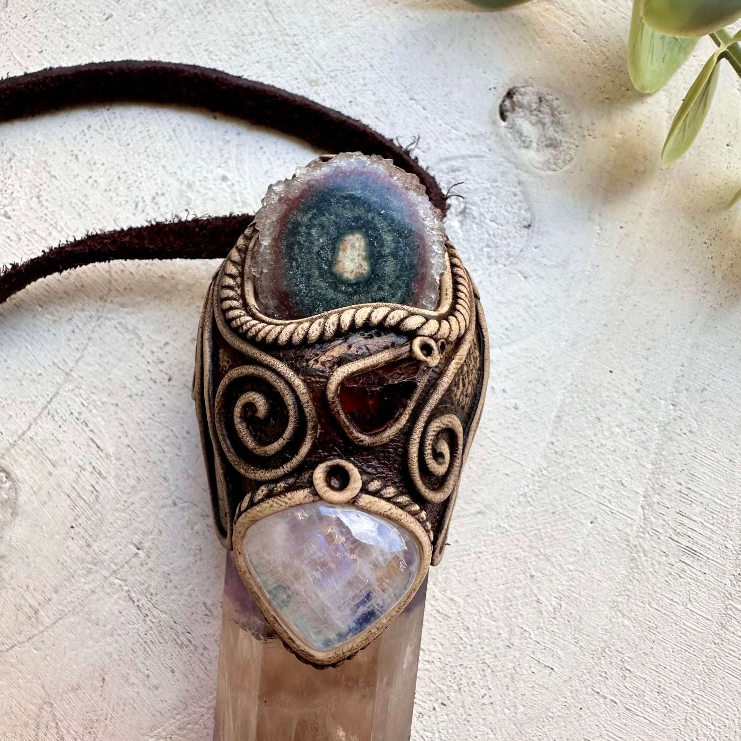 Natural gemstone necklace with fluorite amethyst and garnet