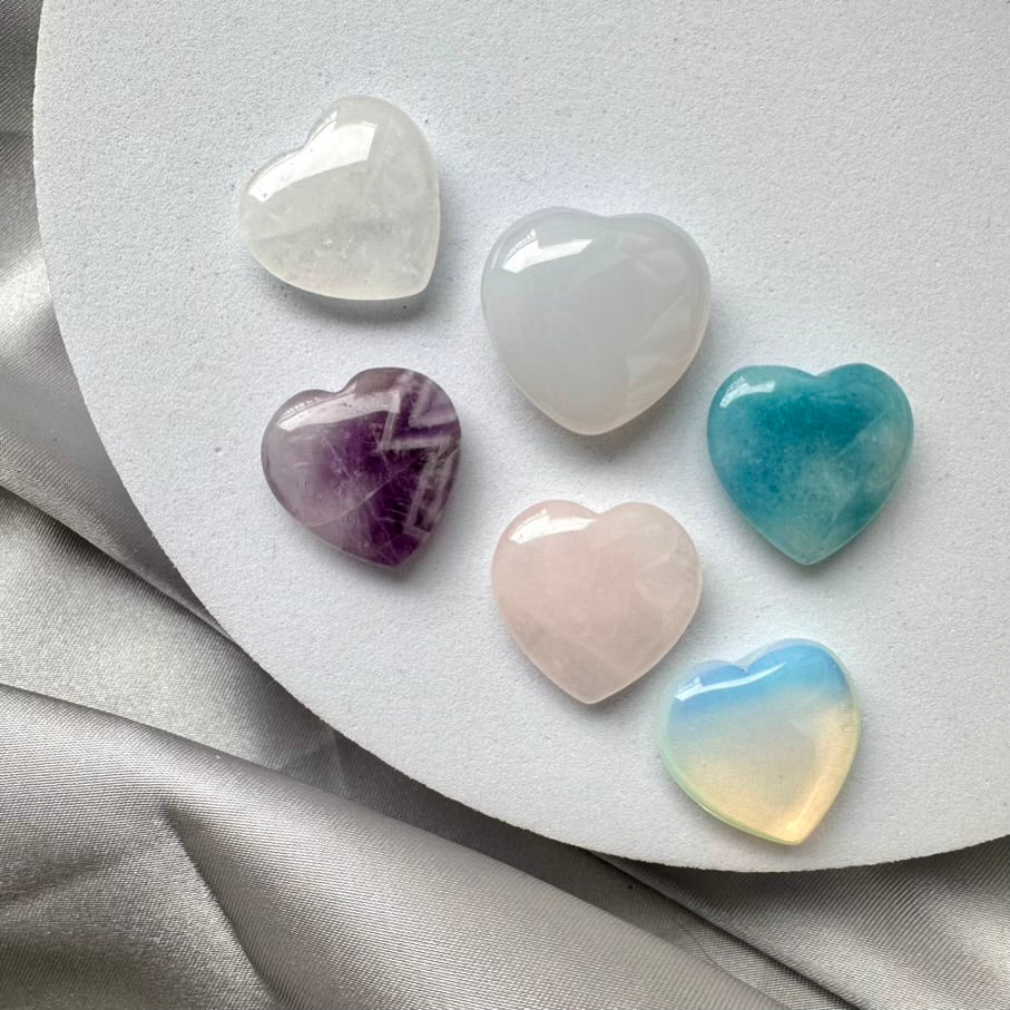 Crystal Heart Mix – Six Pieces Set of Natural Gemstone Hearts for Love, Peace, Healing & Energy Balance - FairyGardenGlow