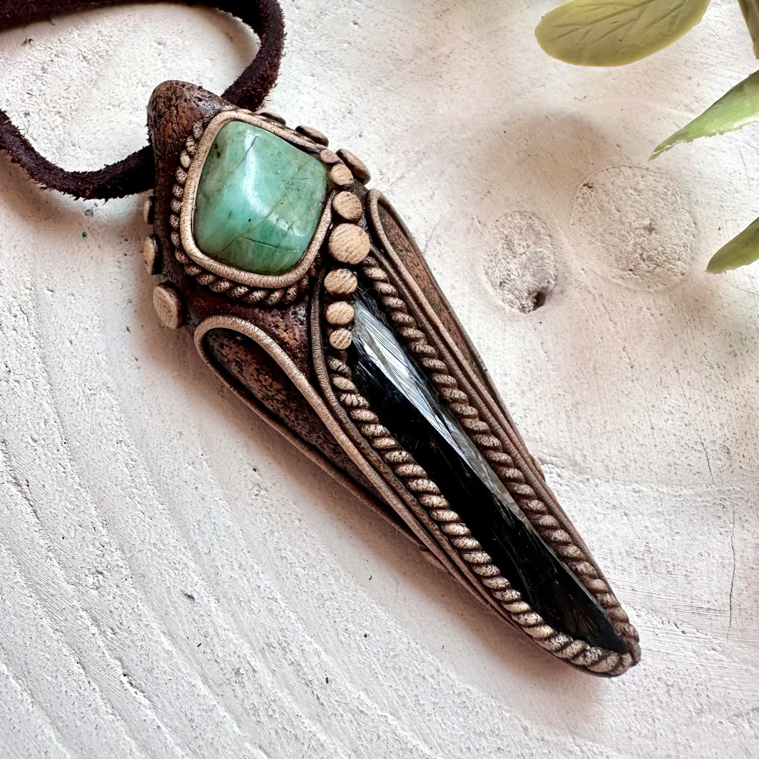 Boho healing crystal jewelry with Vivianite and Emerald for heart chakra healing and inner harmony