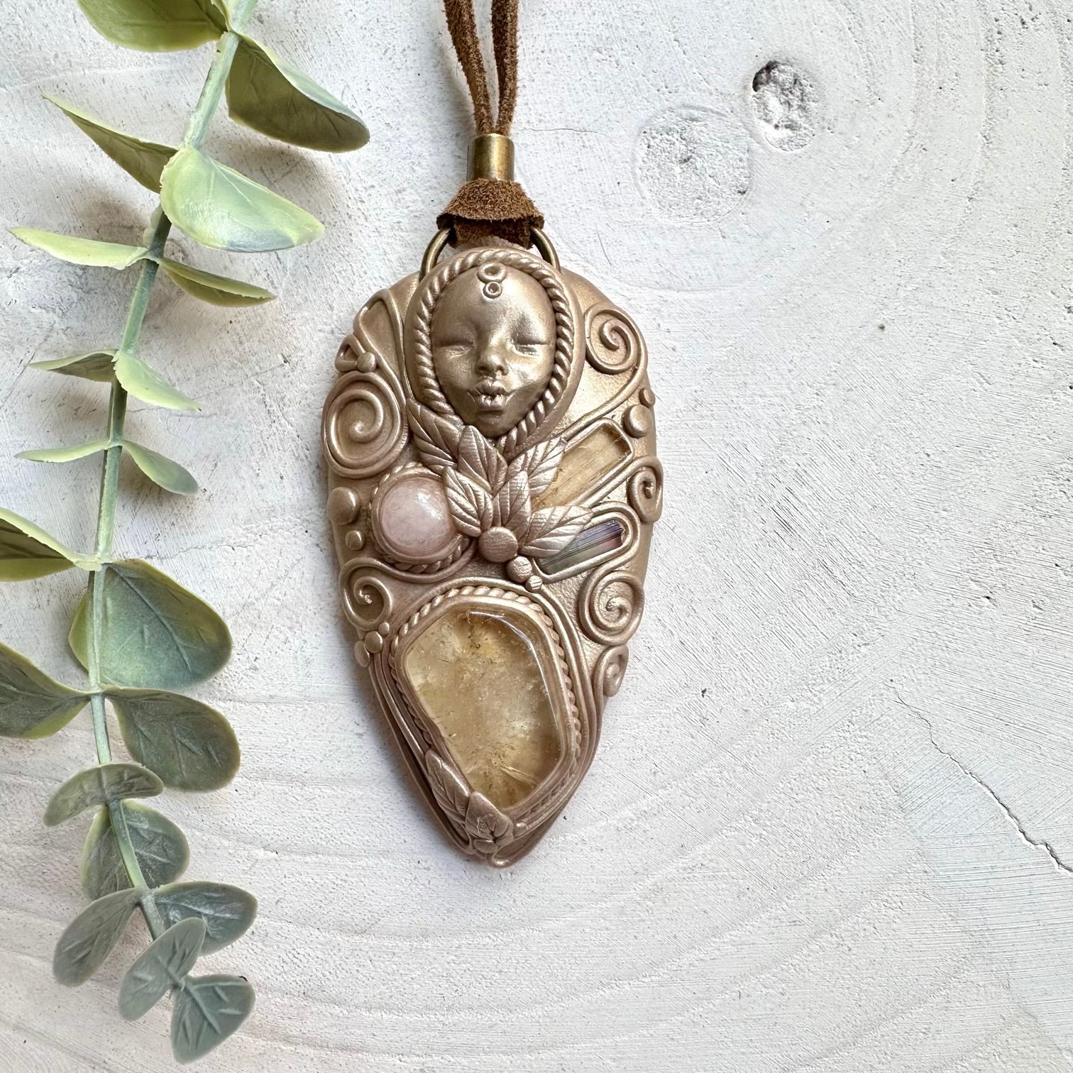 Handmade goddess necklace with citrine morganite and imperial topaz