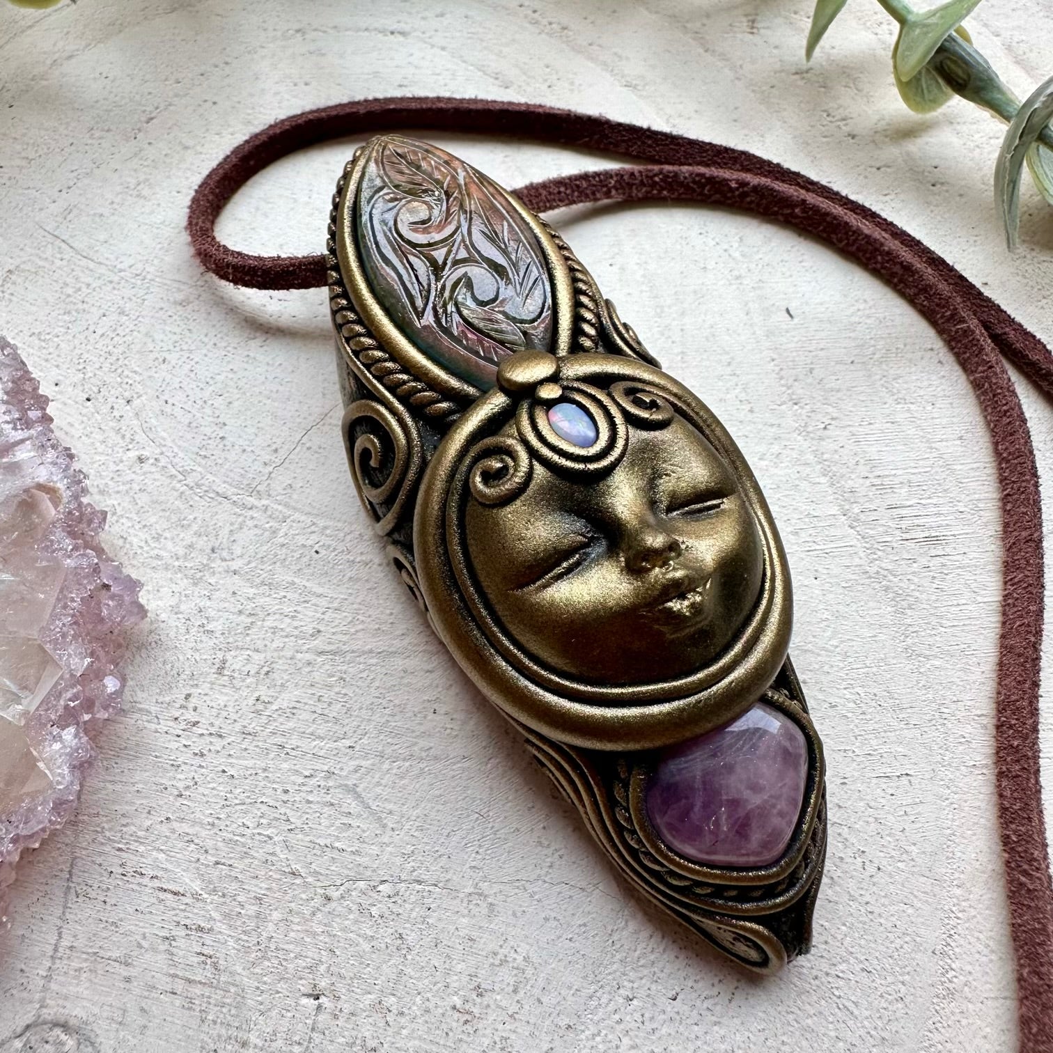 Energy pendant with labradorite lavender quartz and opal