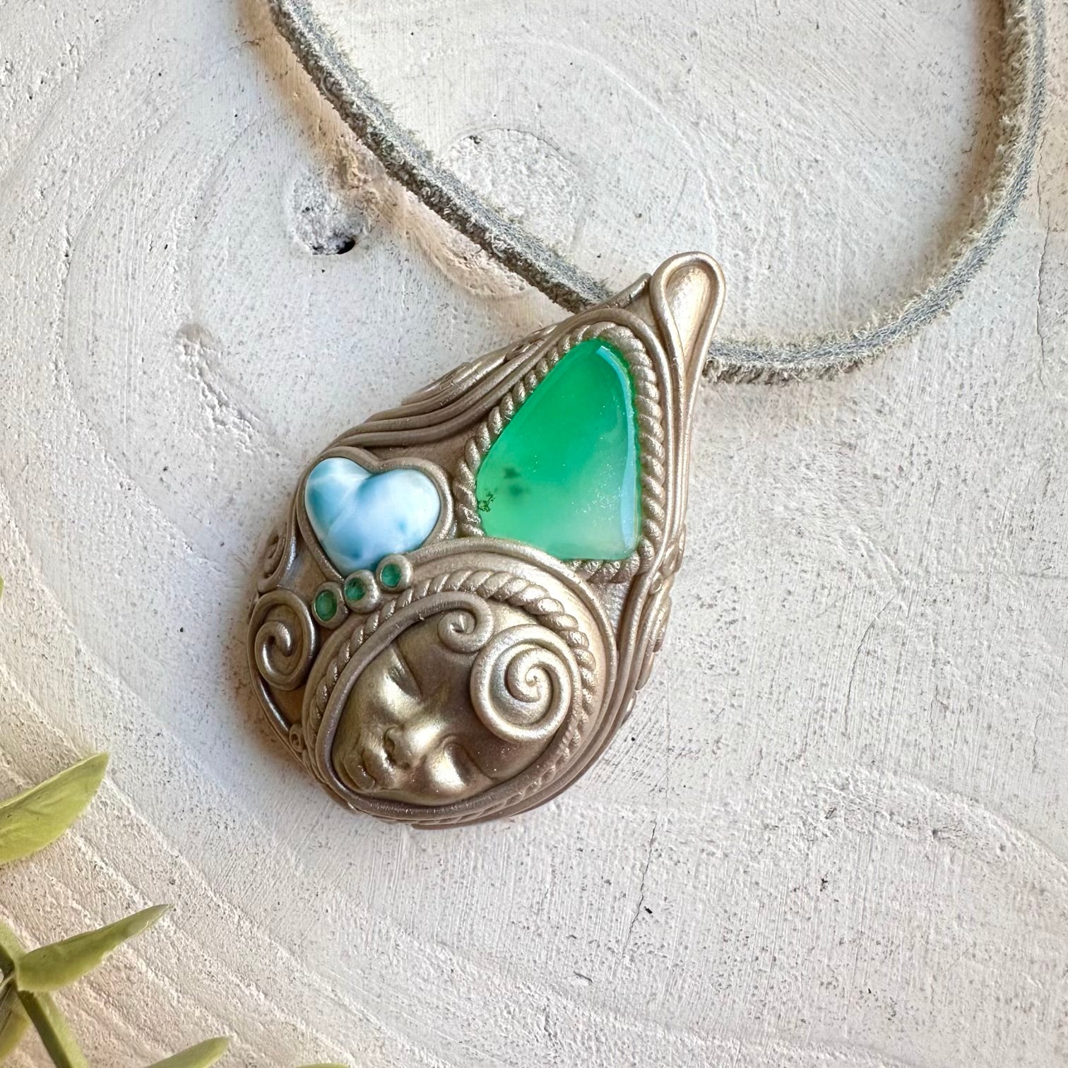 Boho jewelry protection amulet goddess crystal necklace with chrysoprase
