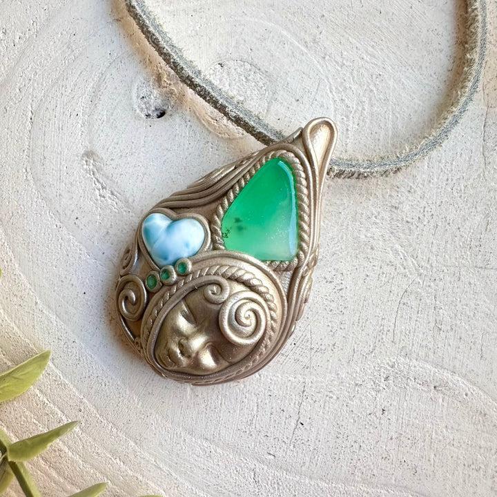 Boho jewelry protection amulet goddess crystal necklace with chrysoprase