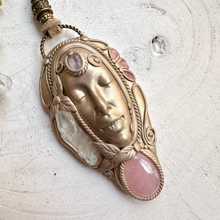 Luxury goddess spiritual jewelry with rose quartz and amethyst