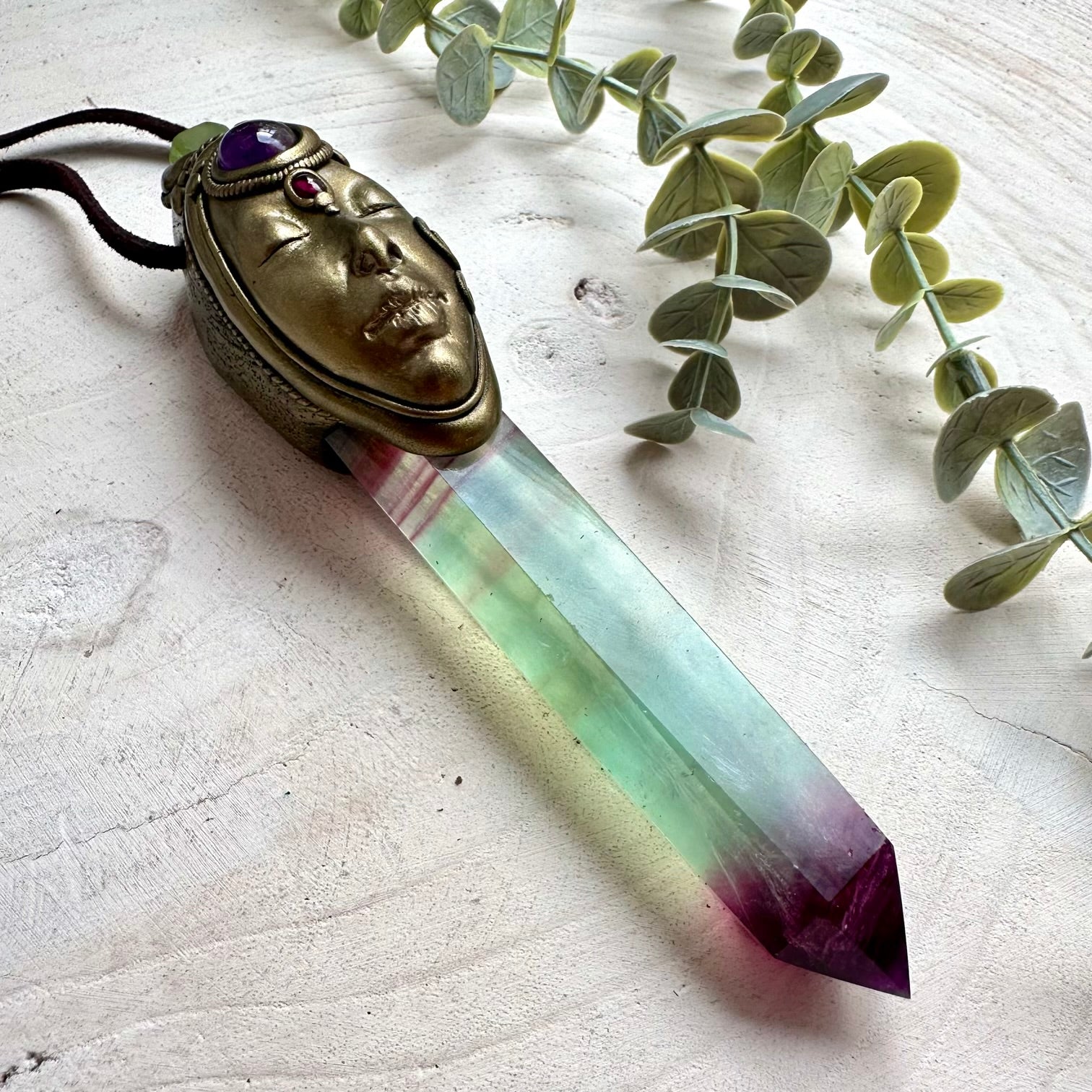 Divine feminine crystal jewelry featuring Rainbow Fluorite and Peridot