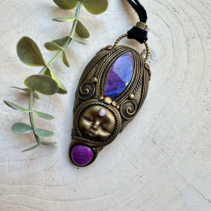 Goddess necklace with purple labradorite stichtite and australian opal