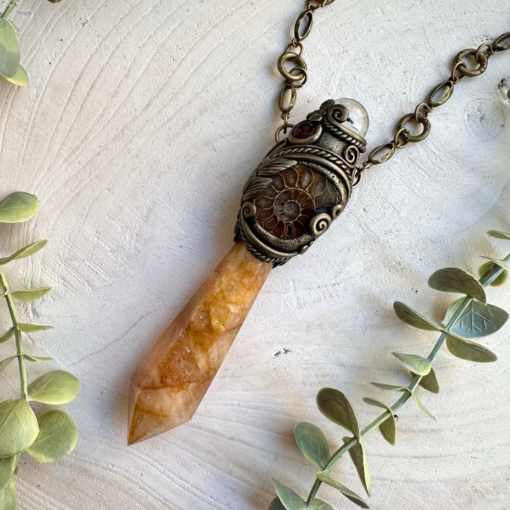 Golden healer crystal wand for spiritual practice and energy work