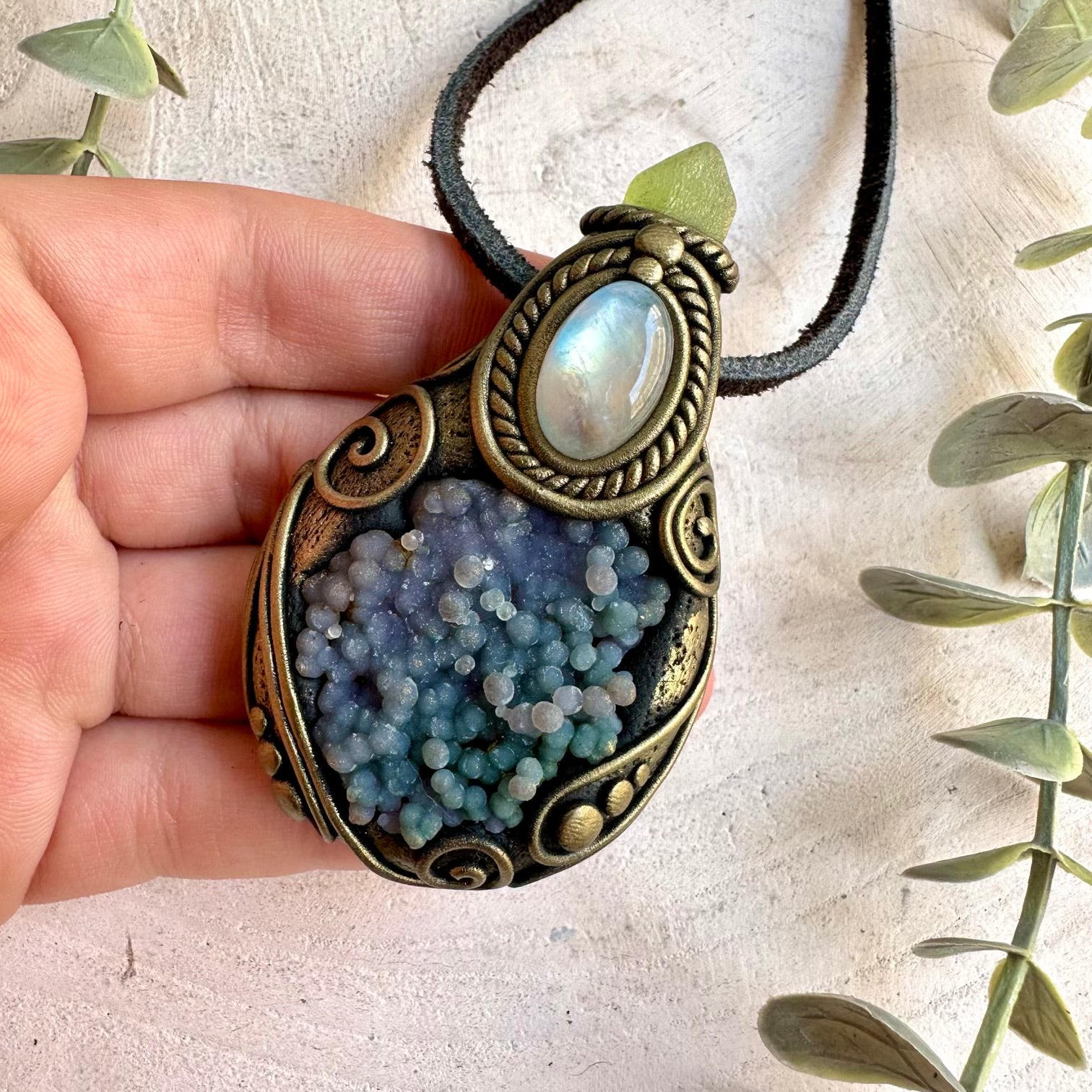 One of a kind handmade necklace highlighting the distinctive grape-like texture and colors of Chalcedony.