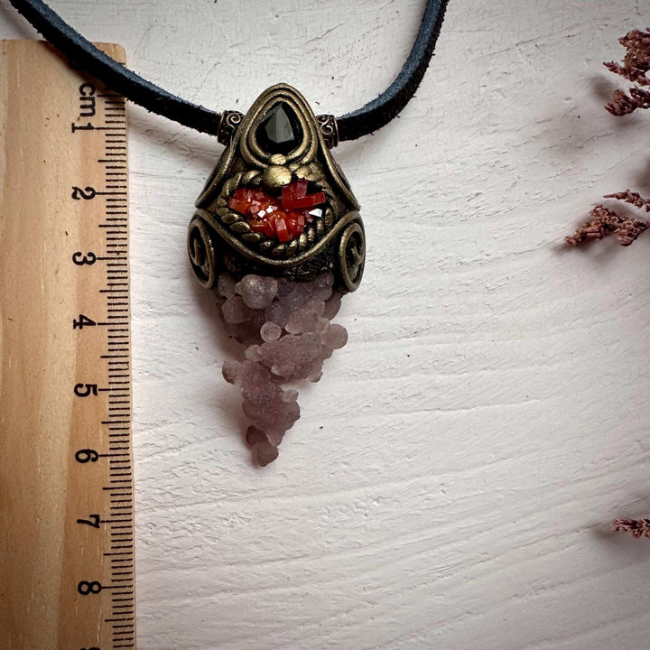 Grape Chalcedony Vanadinite and Smoky Quartz Pendant Necklace - FairyGardenGlow