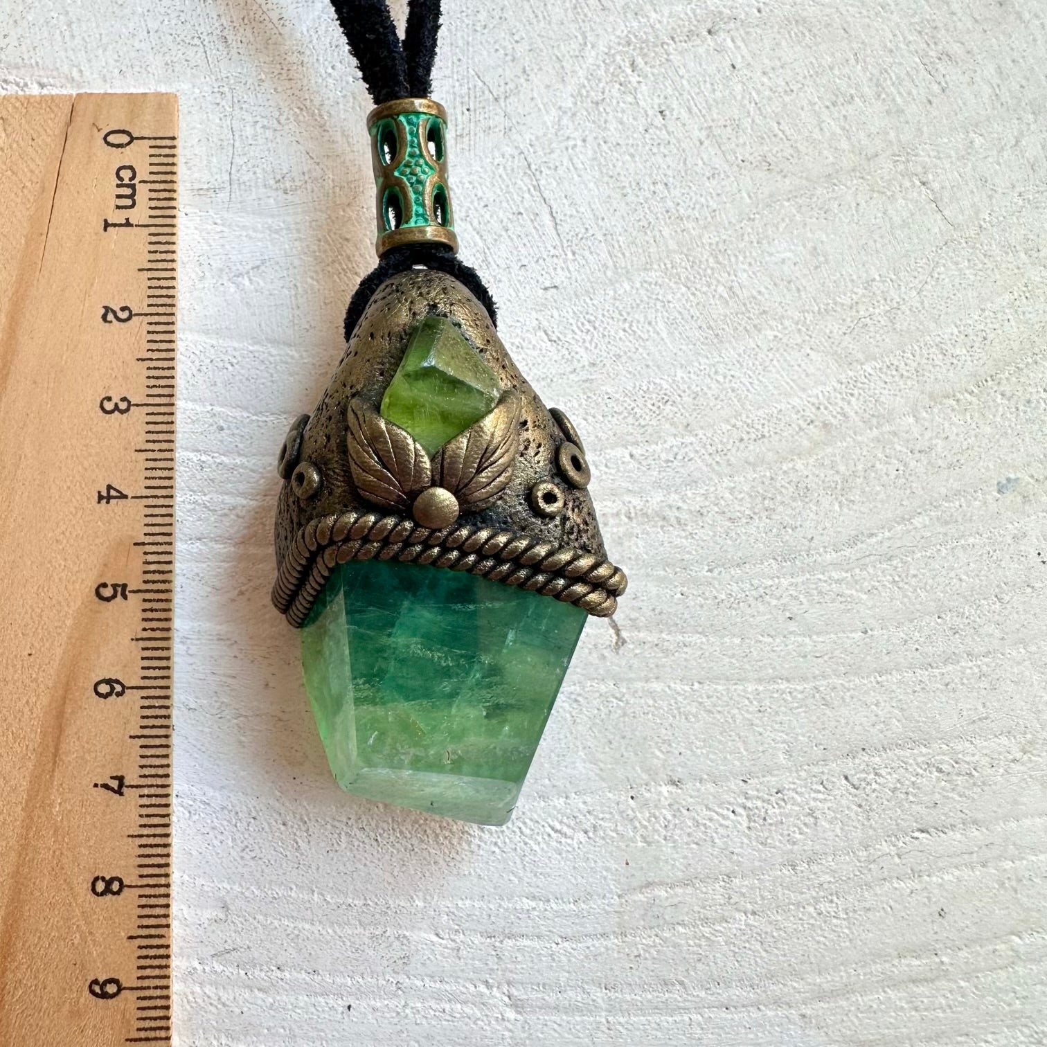 Handmade pendant necklace featuring Green Fluorite and Peridot natural gemstones.