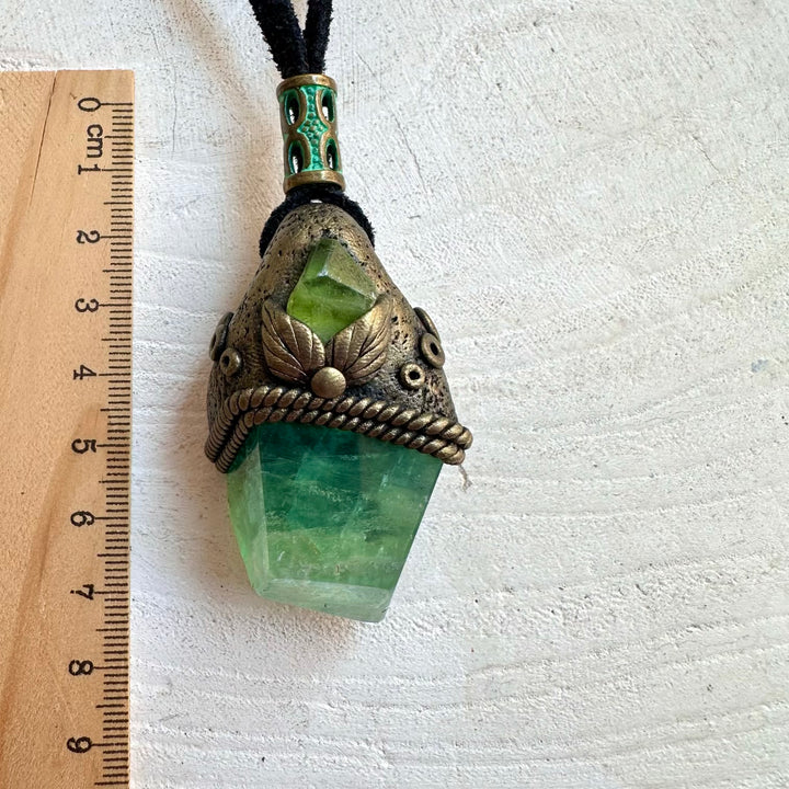 Handmade pendant necklace featuring Green Fluorite and Peridot natural gemstones.