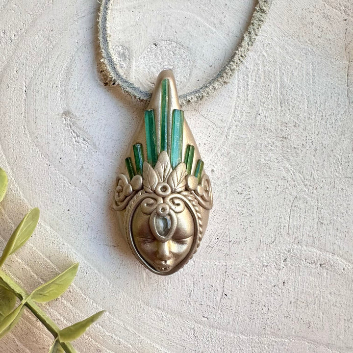 Crystal talisman necklace with green tourmaline and blue topaz healing stones