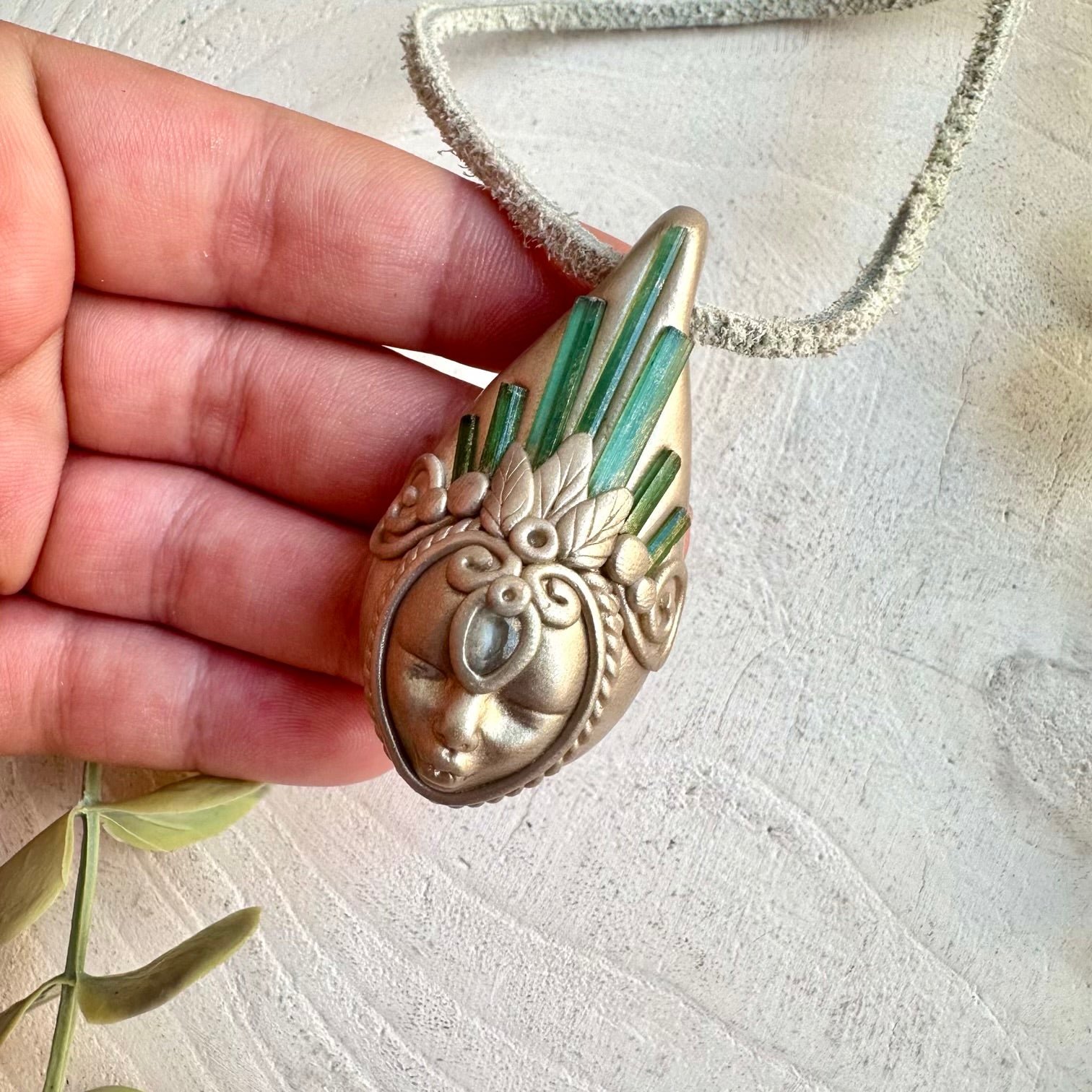 Green Tourmaline and Blue Topaz goddess necklace handmade boho crystal jewelry