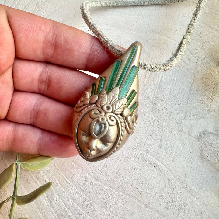 Green Tourmaline and Blue Topaz goddess necklace handmade boho crystal jewelry