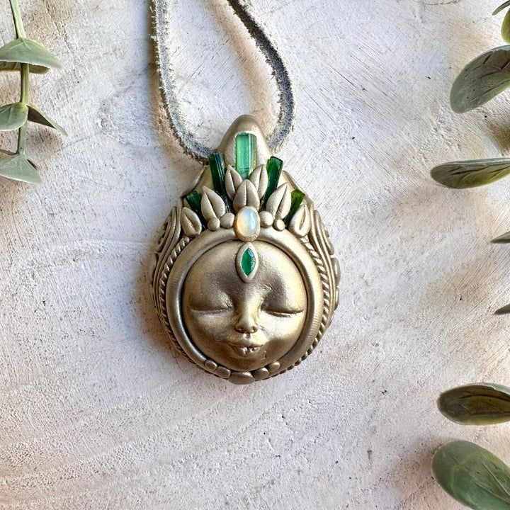 Spiritual Goddess jewelry handcrafted with Green Tourmaline, Ethiopian Opal and Emerald gemstones.