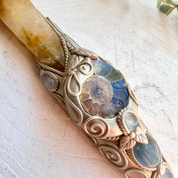Fantasy crystal wand handmade with natural healing crystals for rituals and energy work