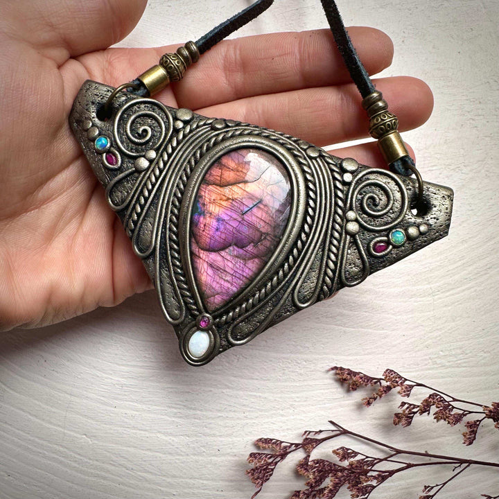 Labradorite Australian Opal and Ruby Necklace - FairyGardenGlow