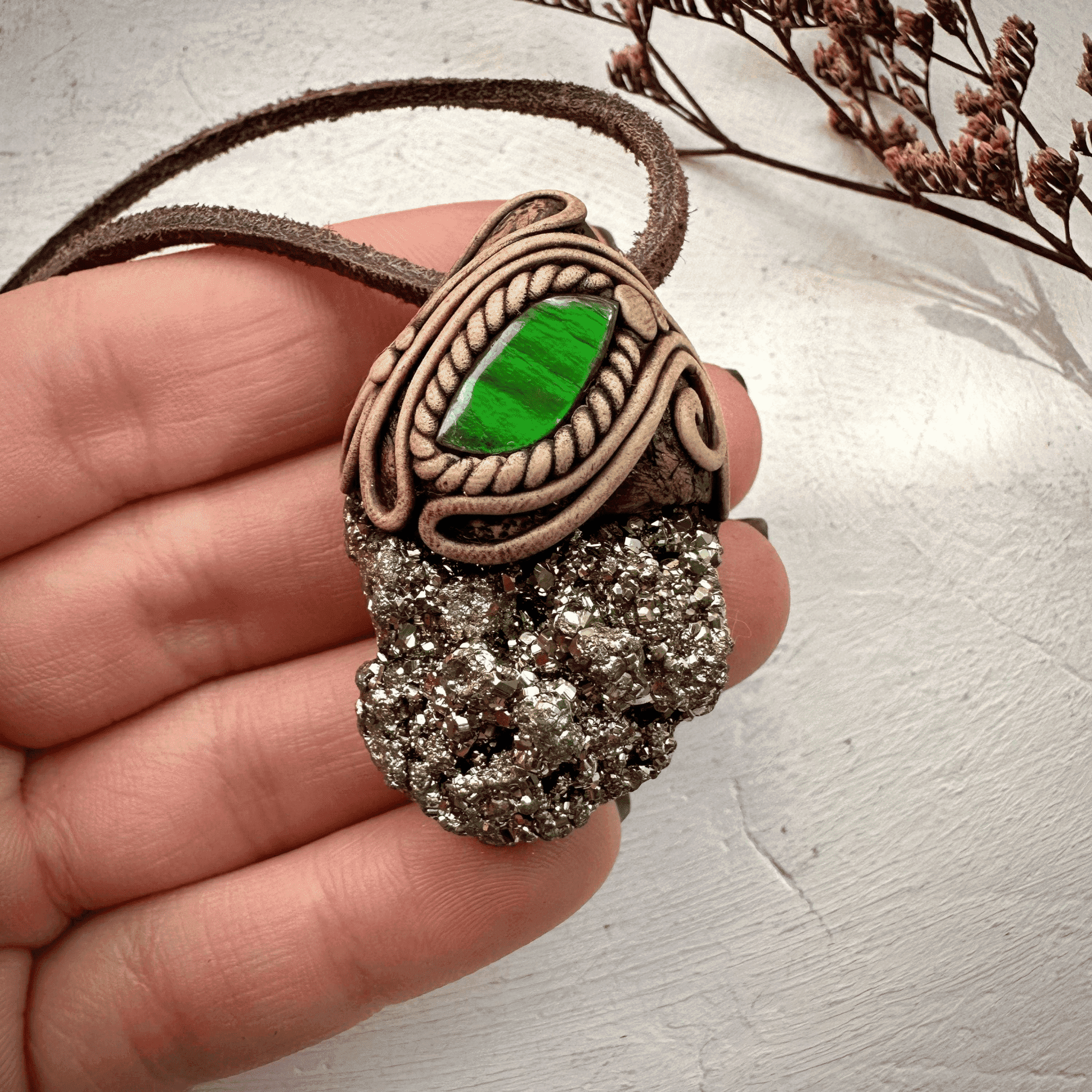 Pyrite and Ammolite Necklace - FairyGardenGlow