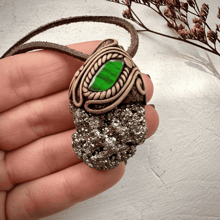 Pyrite and Ammolite Necklace - FairyGardenGlow