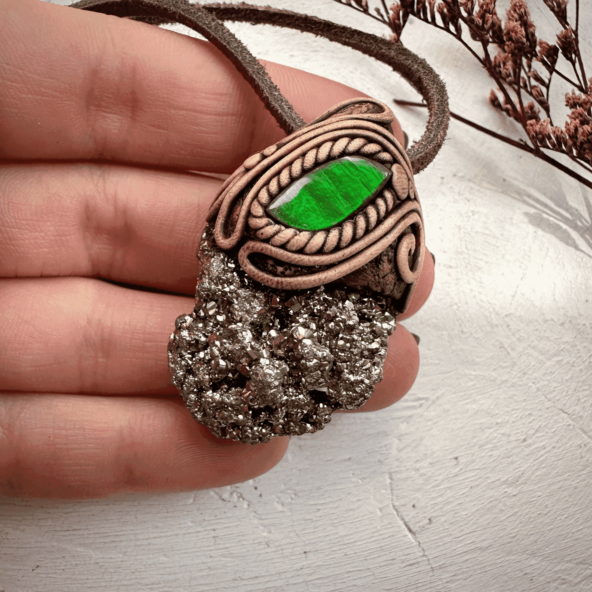 Pyrite and Ammolite Necklace - FairyGardenGlow