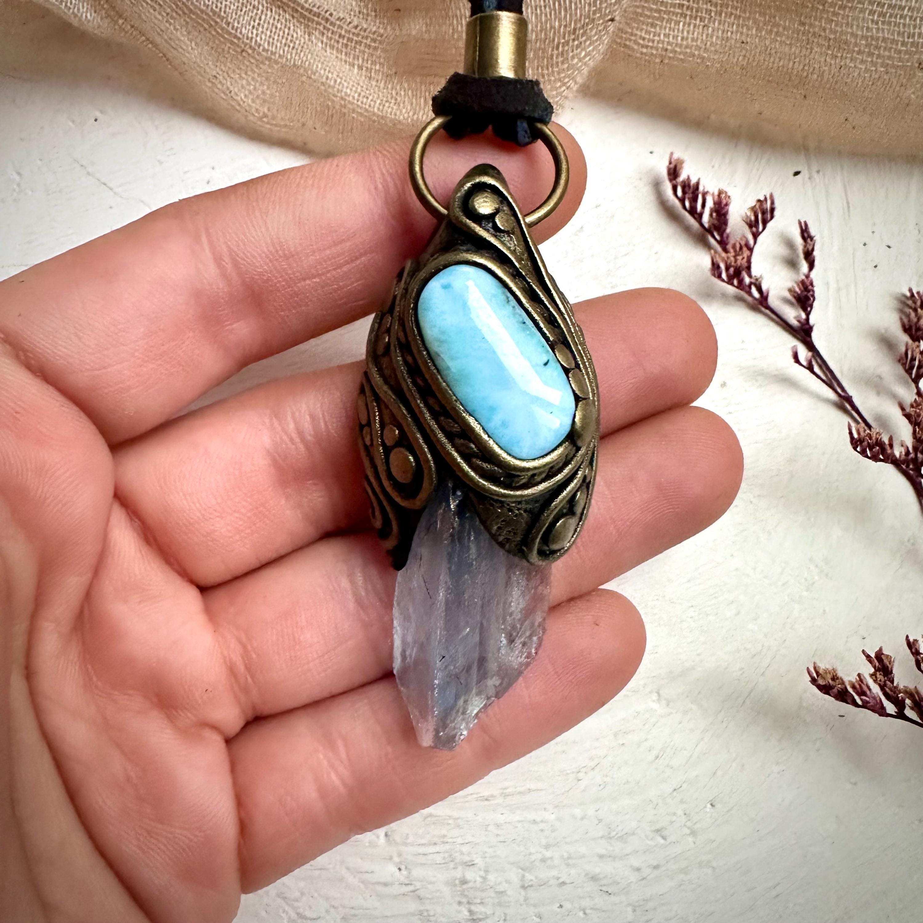 Blue Fluorite and Larimar Necklace - FairyGardenGlow