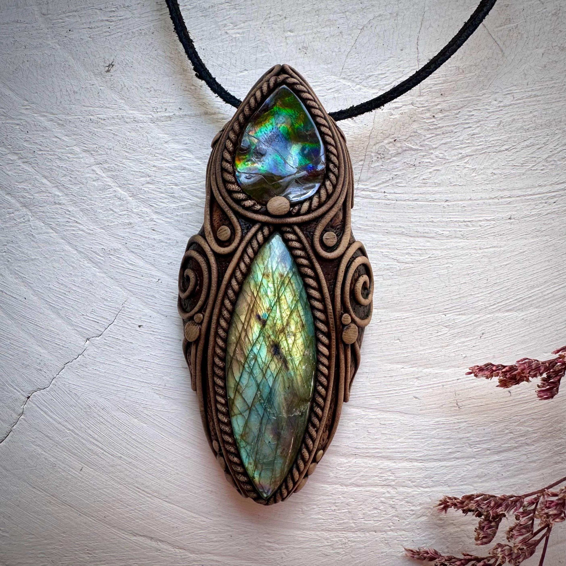 Labradorite and Ammolite Necklace - FairyGardenGlow