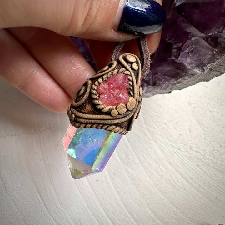 Angel Aura Quartz and Spinel Necklace - FairyGardenGlow