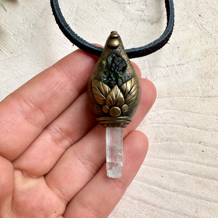 One of a kind moldavite and aquamarine gemstone necklace