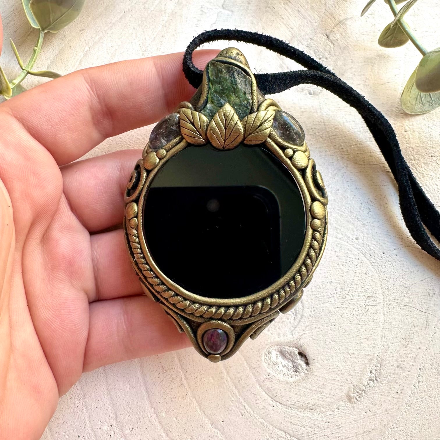 Statement gemstone jewelry handcrafted with Black Obsidian Mirror and genuine natural crystals.