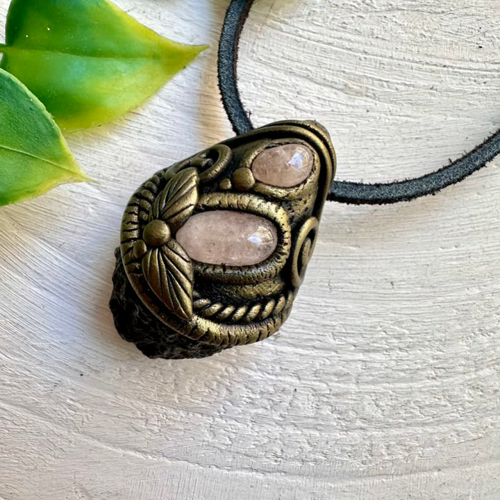 Black Tektite and Morganite Crystal Necklace – Spiritual Jewelry for Energy Protection and Harmony