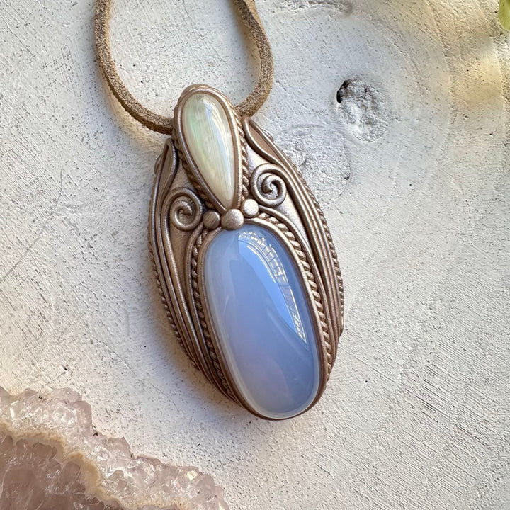 One of a kind chalcedony and moonstone gemstone necklace