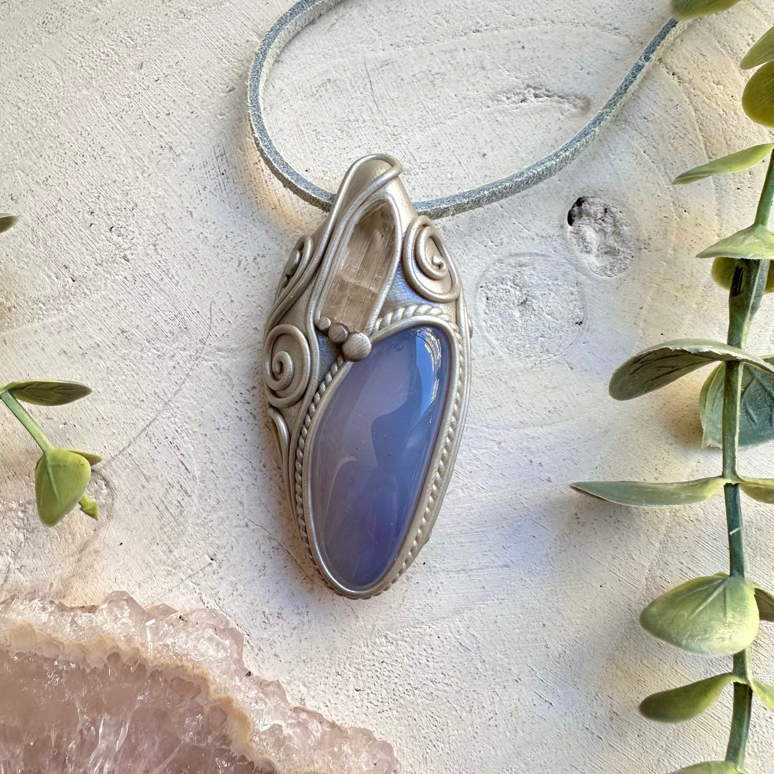 One of a kind chalcedony and danburite gemstone necklace