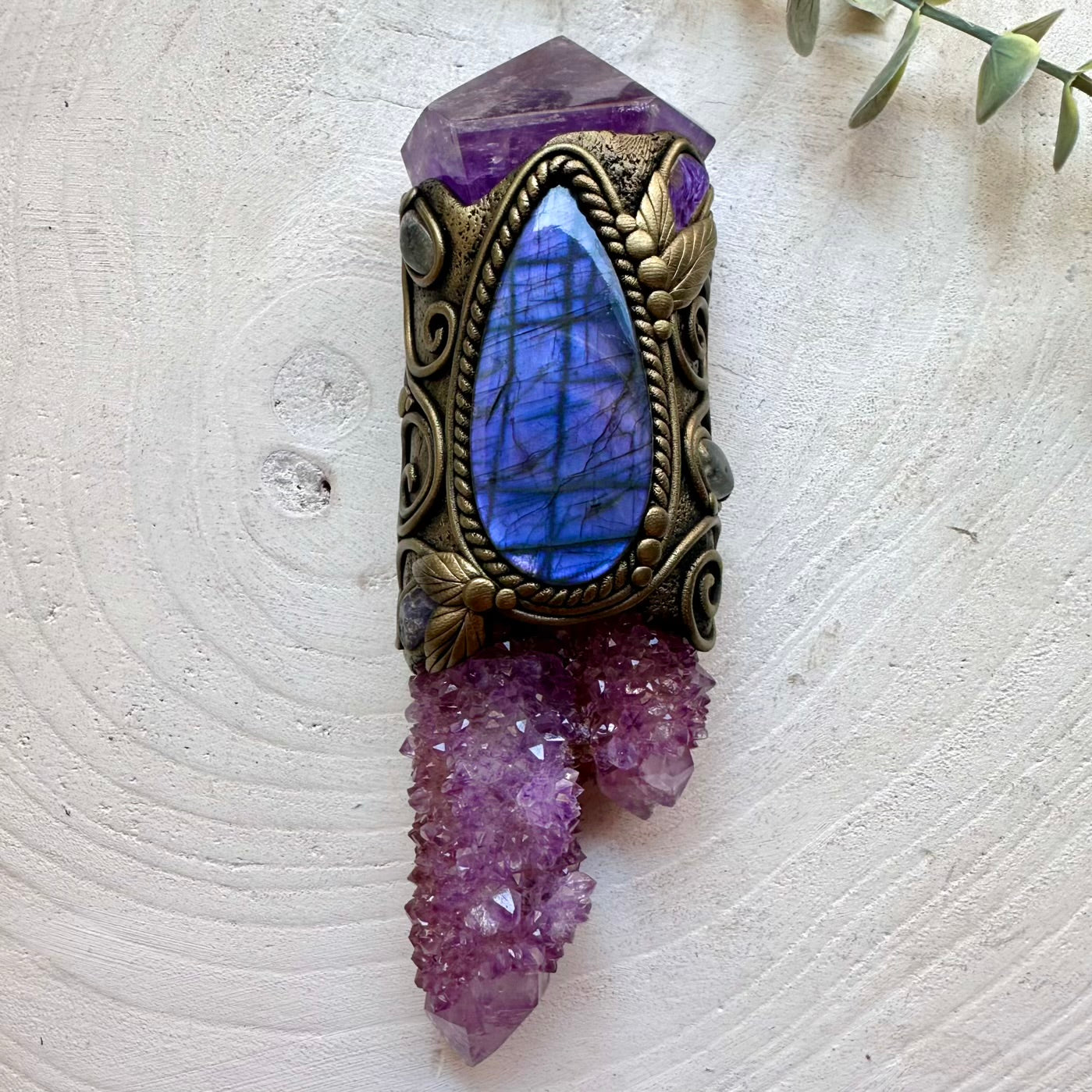 One of a kind energy and ritual tool crafted with genuine natural crystals and gemstones, created for meditation, intention setting, spiritual practice and personal transformation.