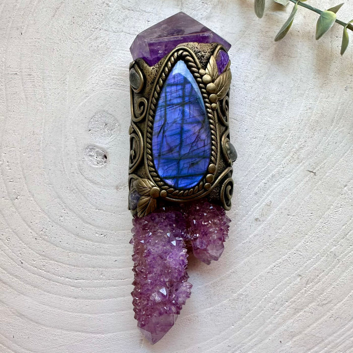 One of a kind energy and ritual tool crafted with genuine natural crystals and gemstones, created for meditation, intention setting, spiritual practice and personal transformation.
