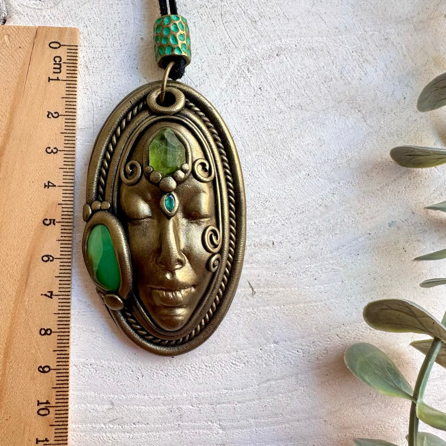 Handmade energy healing goddess pendant featuring natural Chrysoprase with raw Peridot and Emerald.