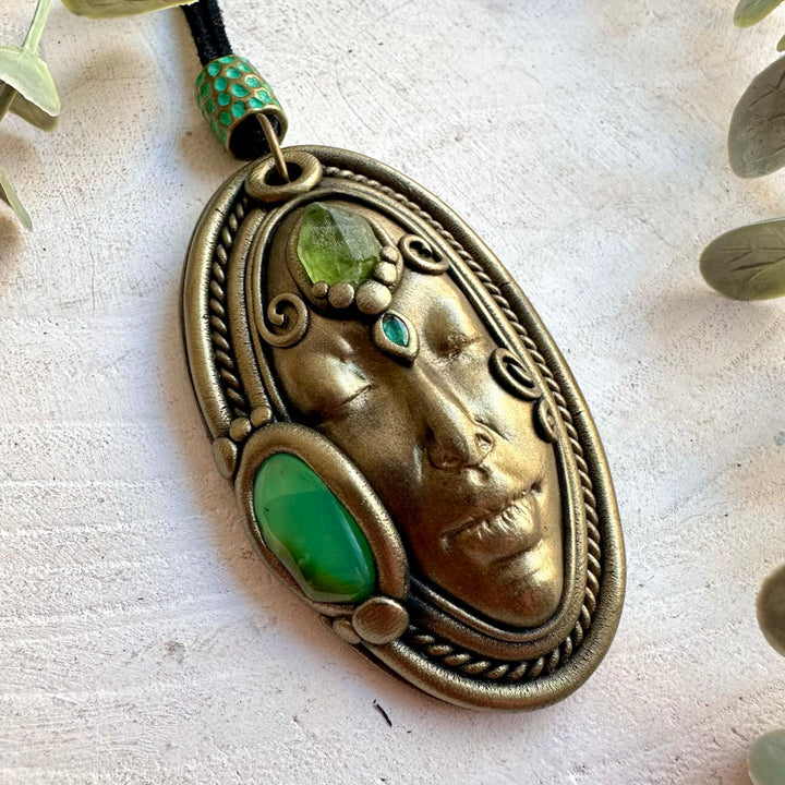 Handmade gemstone necklace combining Chrysoprase with Raw Peridot and Emerald.