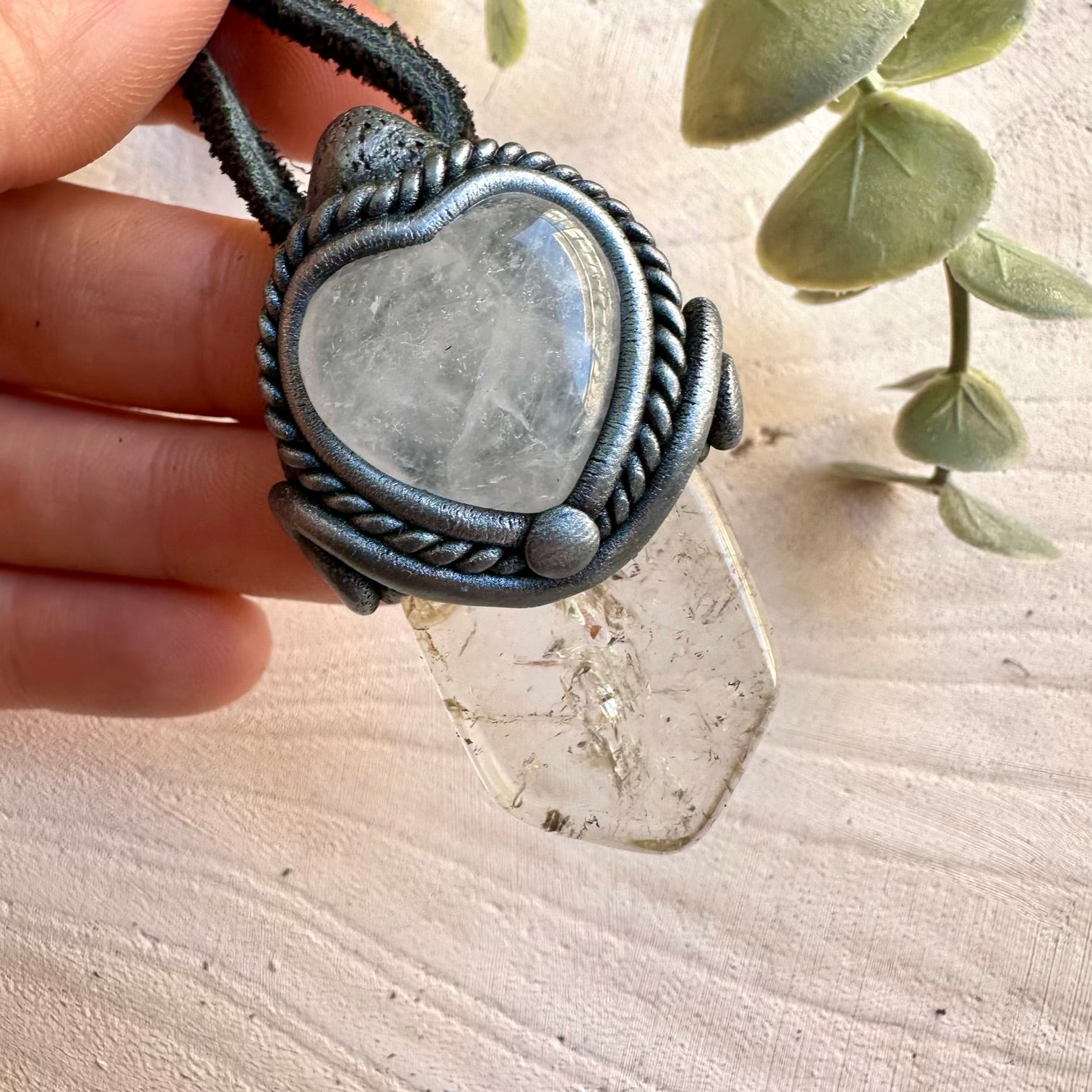 Healing crystal pendant necklace with citrine and clear quartz