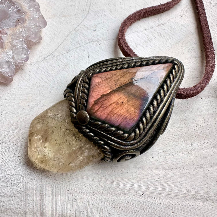 One of a kind citrine and labradorite gemstone necklace